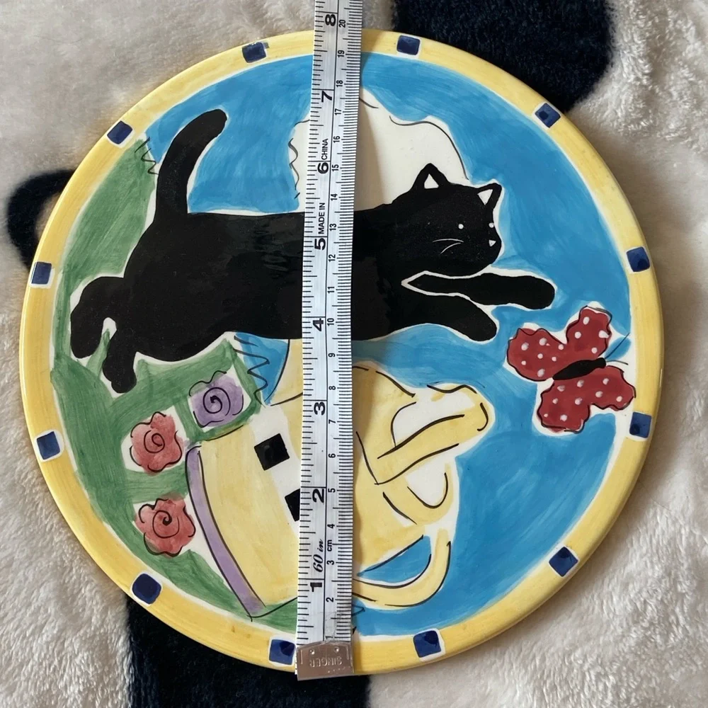 Playful Black Cats and flowers and a Gardening Pail ceramic